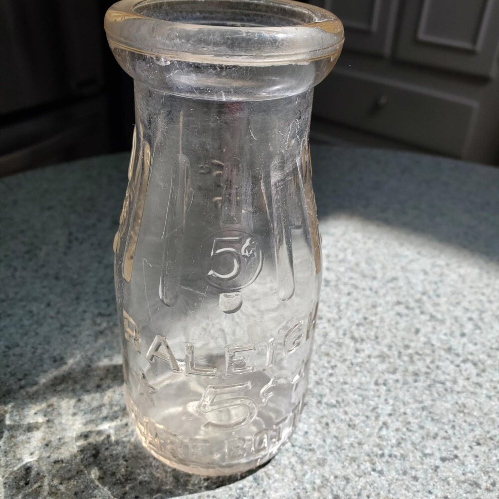 Vintage Glass Raleigh North Carolina 5cent Store Bottle